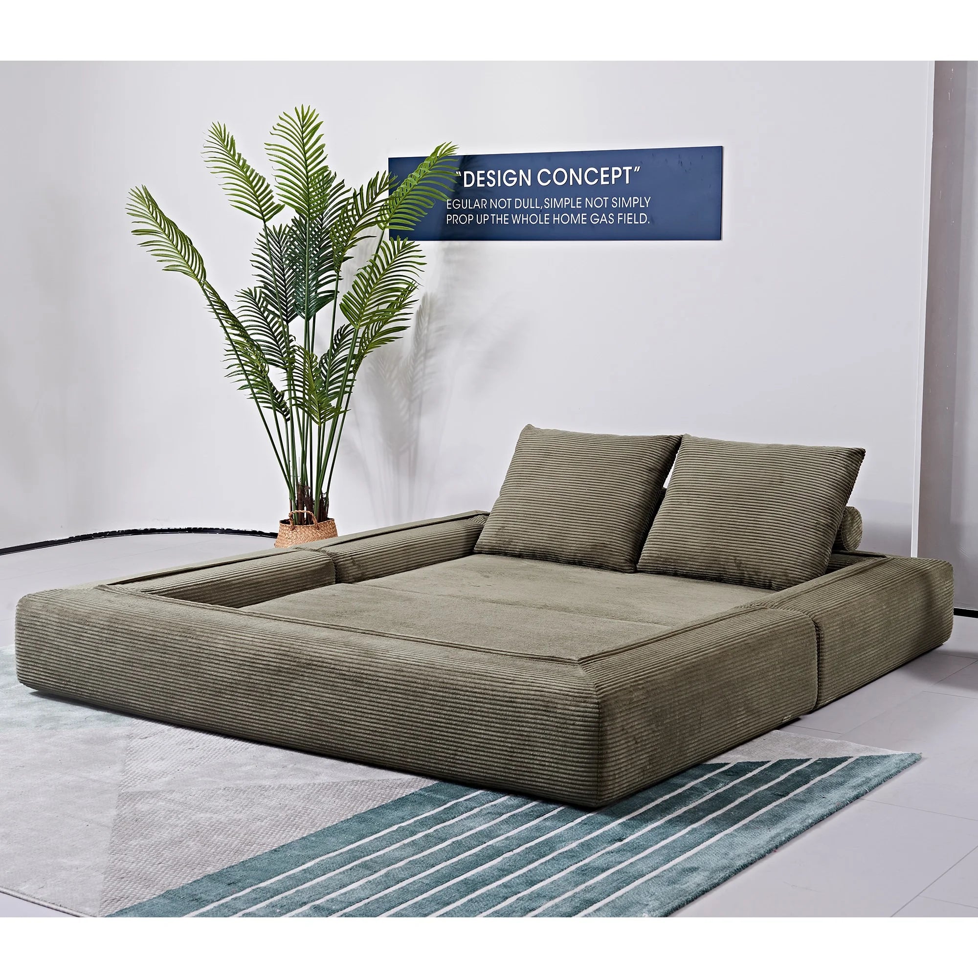 Vetrois Corduroy Fabric Fold Out Sofa Bed, 2 Seater / Queen, Khaki Green