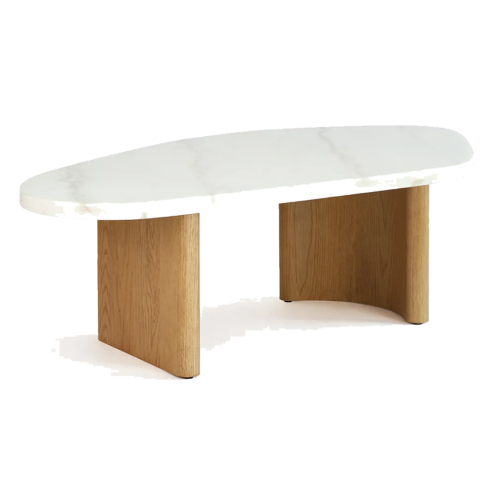 Solstice Ivory Cloud Marble Coffee Table - Large Oak