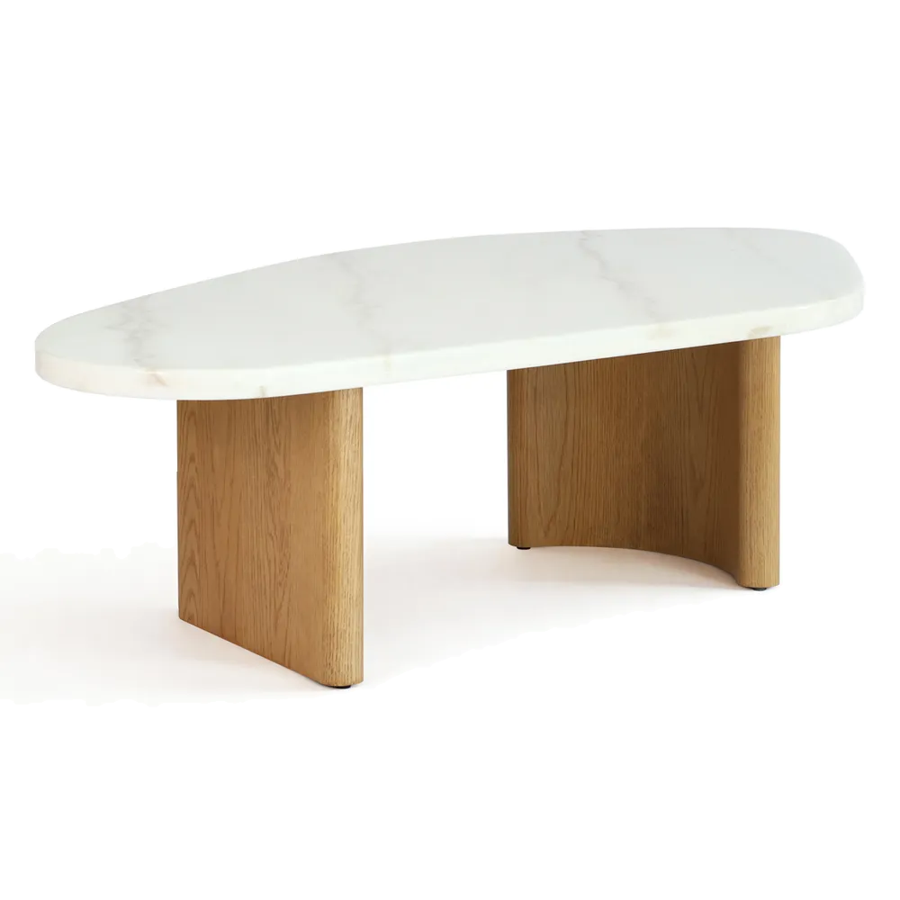 Sterling Ivory Cloud Marble Coffee Table - Large Oak
