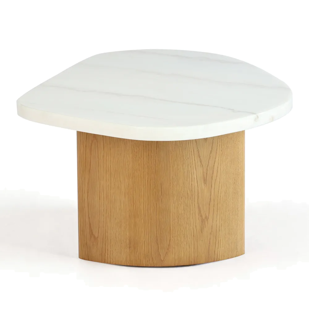 Sterling Ivory Cloud Marble Coffee Table - Large Oak