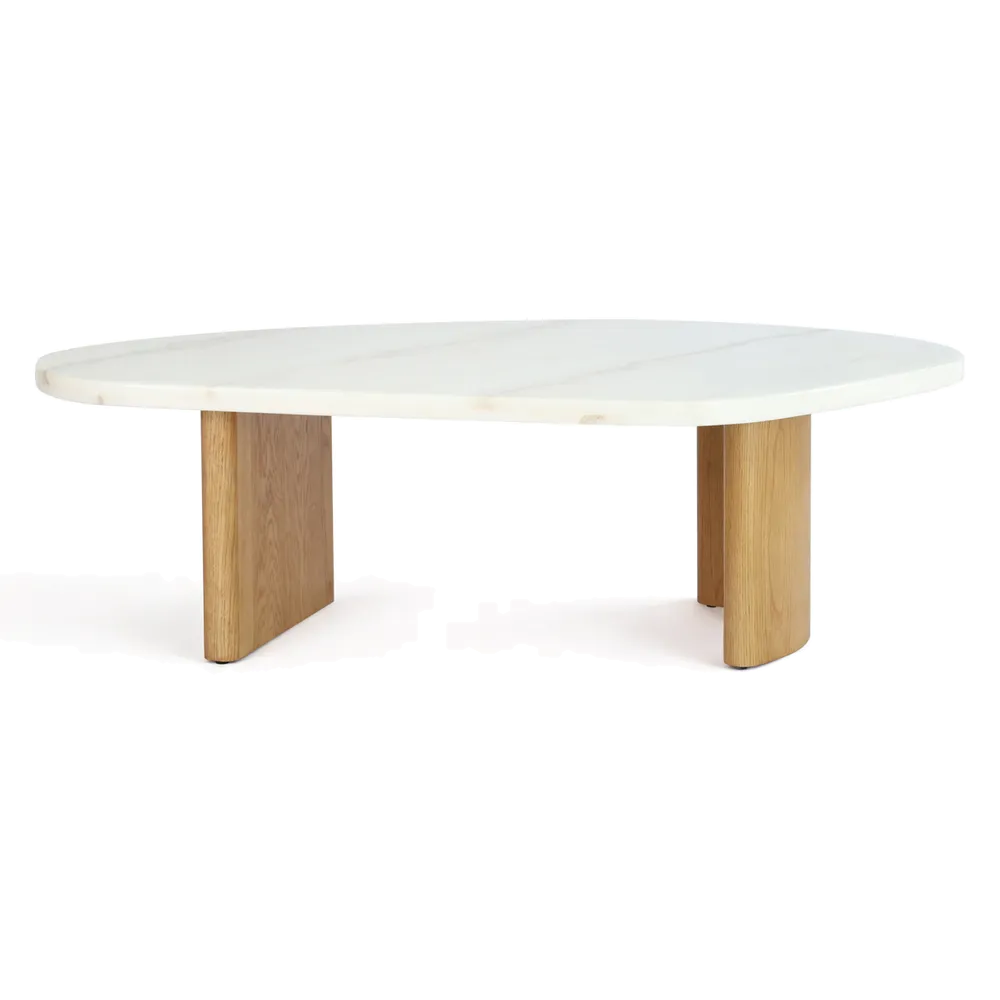 Sterling Ivory Cloud Marble Coffee Table - Large Oak