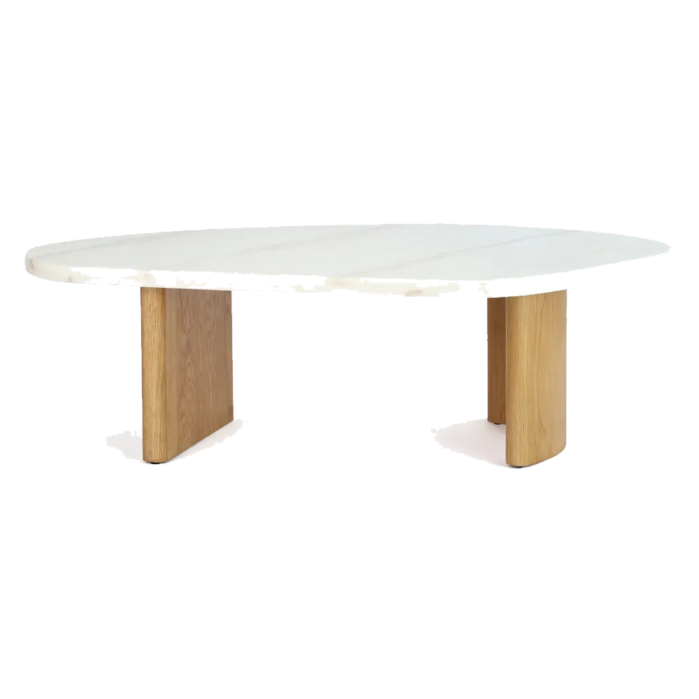 Solstice Ivory Cloud Marble Coffee Table - Large Oak