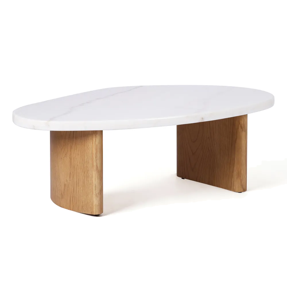Sterling Ivory Cloud Marble Coffee Table - Small Oak