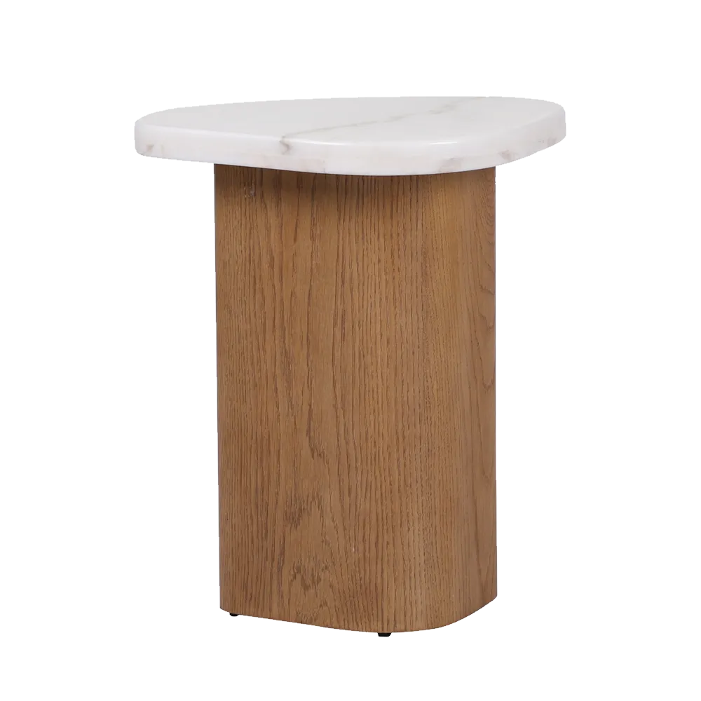Solstice Ivory Cloud Marble Side Table - Oak