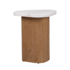Solstice Ivory Cloud Marble Side Table - Oak