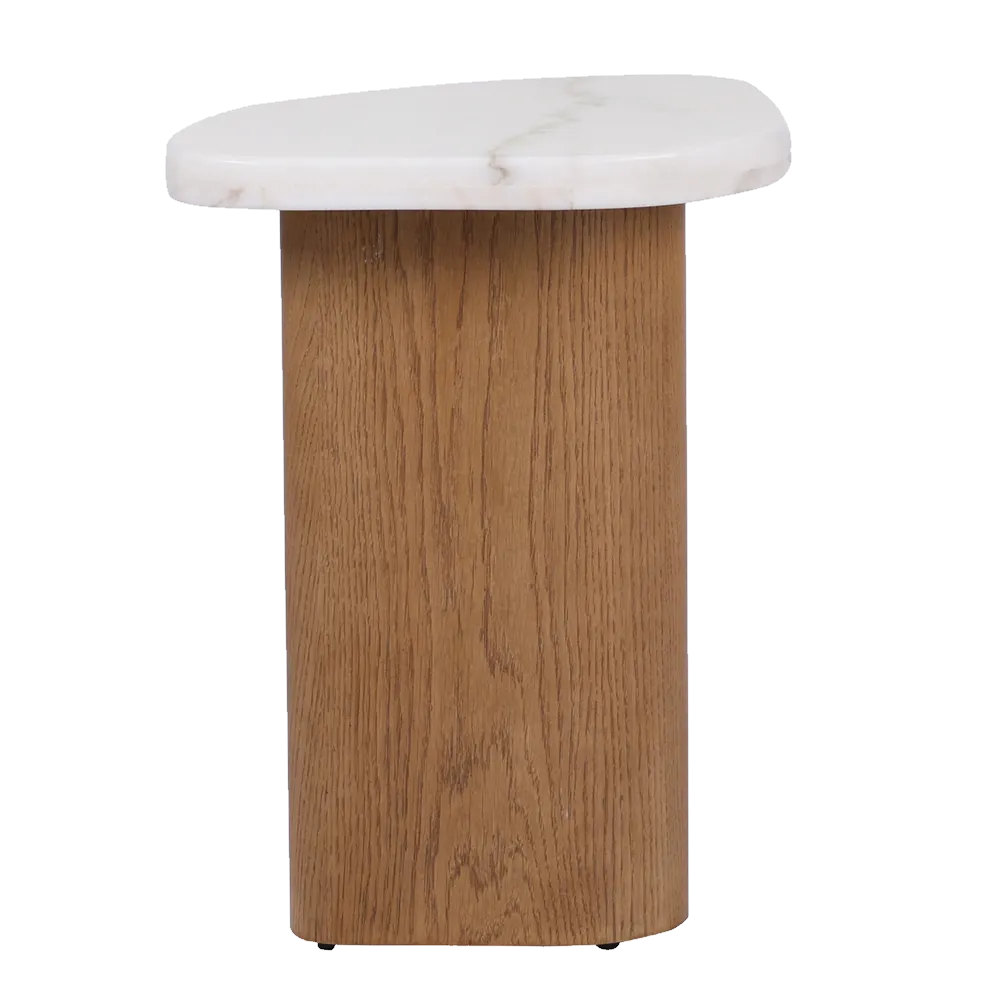 Solstice Ivory Cloud Marble Side Table - Oak