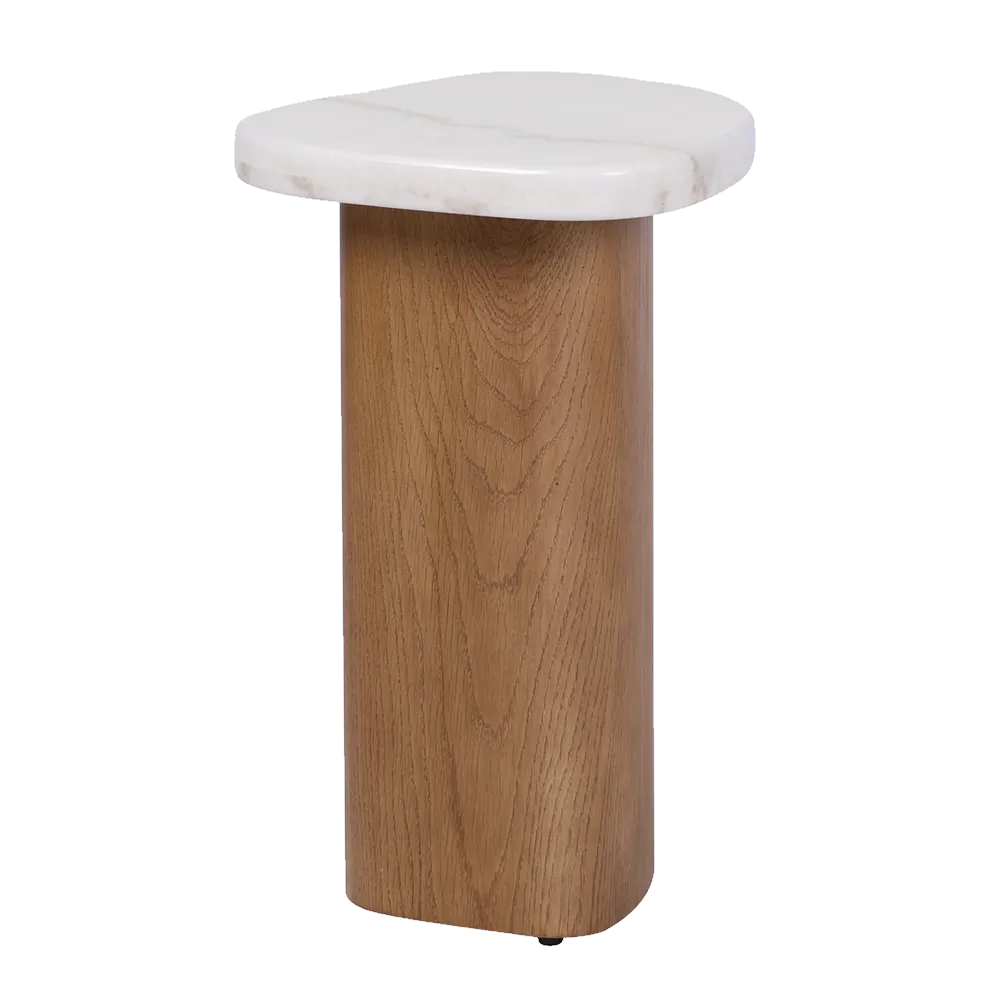 Solstice Ivory Cloud Marble Side Table - Oak