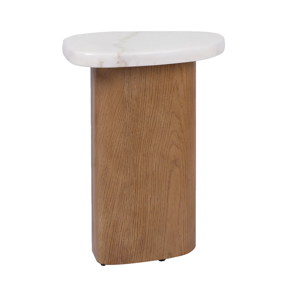 Solstice Ivory Cloud Marble Side Table - Oak