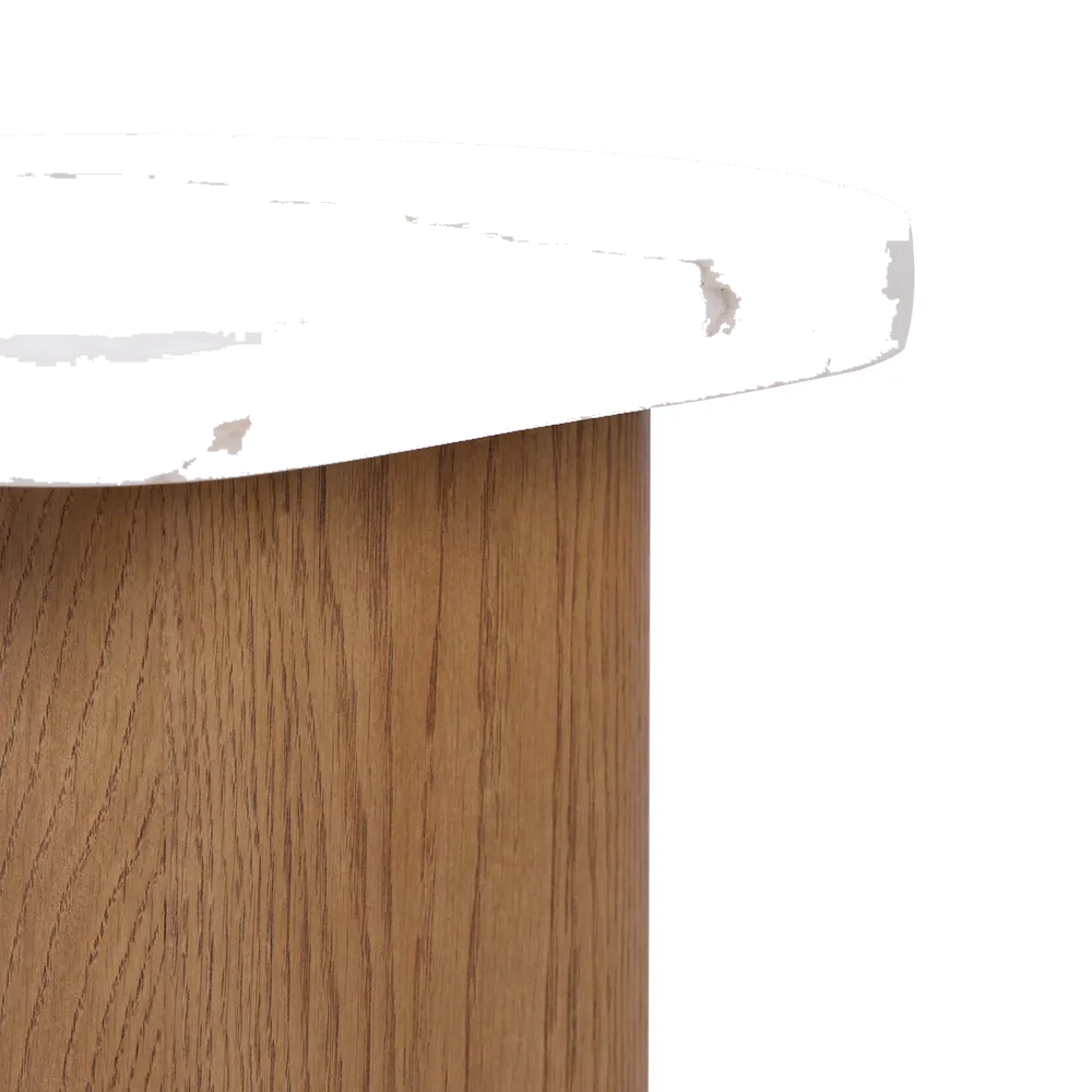 Solstice Ivory Cloud Marble Side Table - Oak