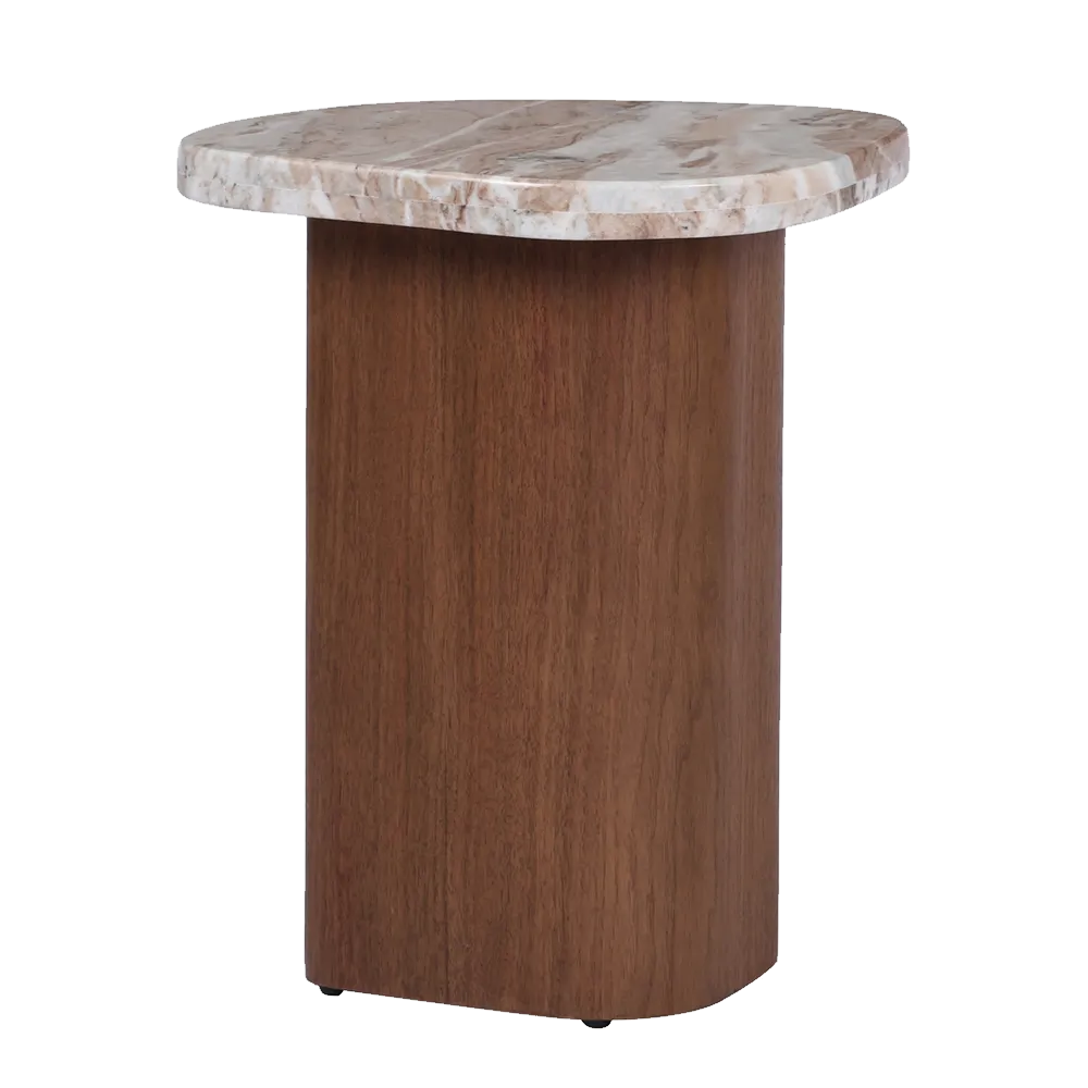 Solstice River Brown Marble Side Table - Walnut