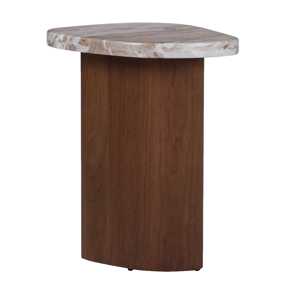 Solstice River Brown Marble Side Table - Walnut