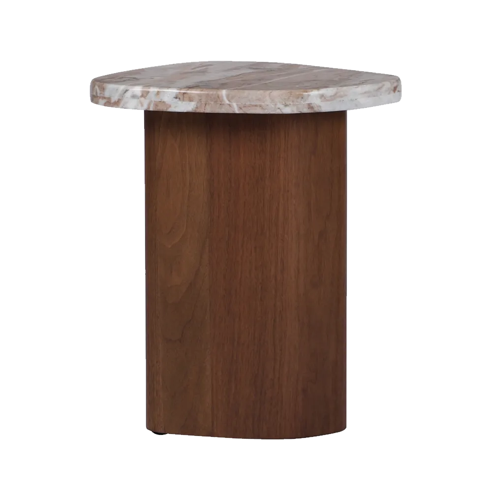 Solstice River Brown Marble Side Table - Walnut