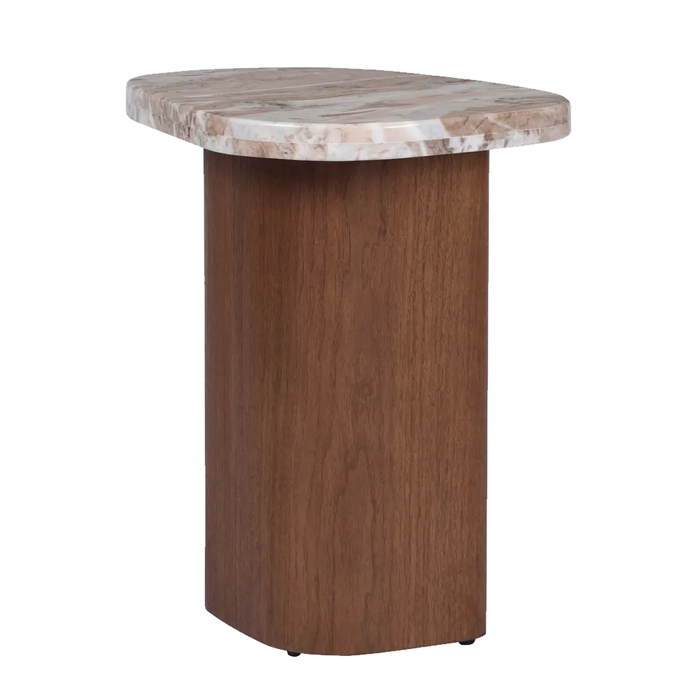 Solstice River Brown Marble Side Table - Walnut