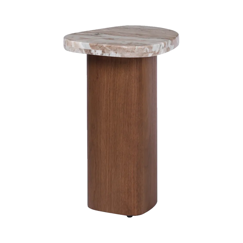 Solstice River Brown Marble Side Table - Walnut
