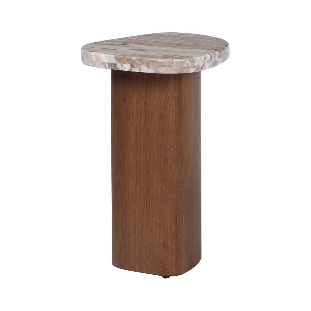 Solstice River Brown Marble Side Table - Walnut