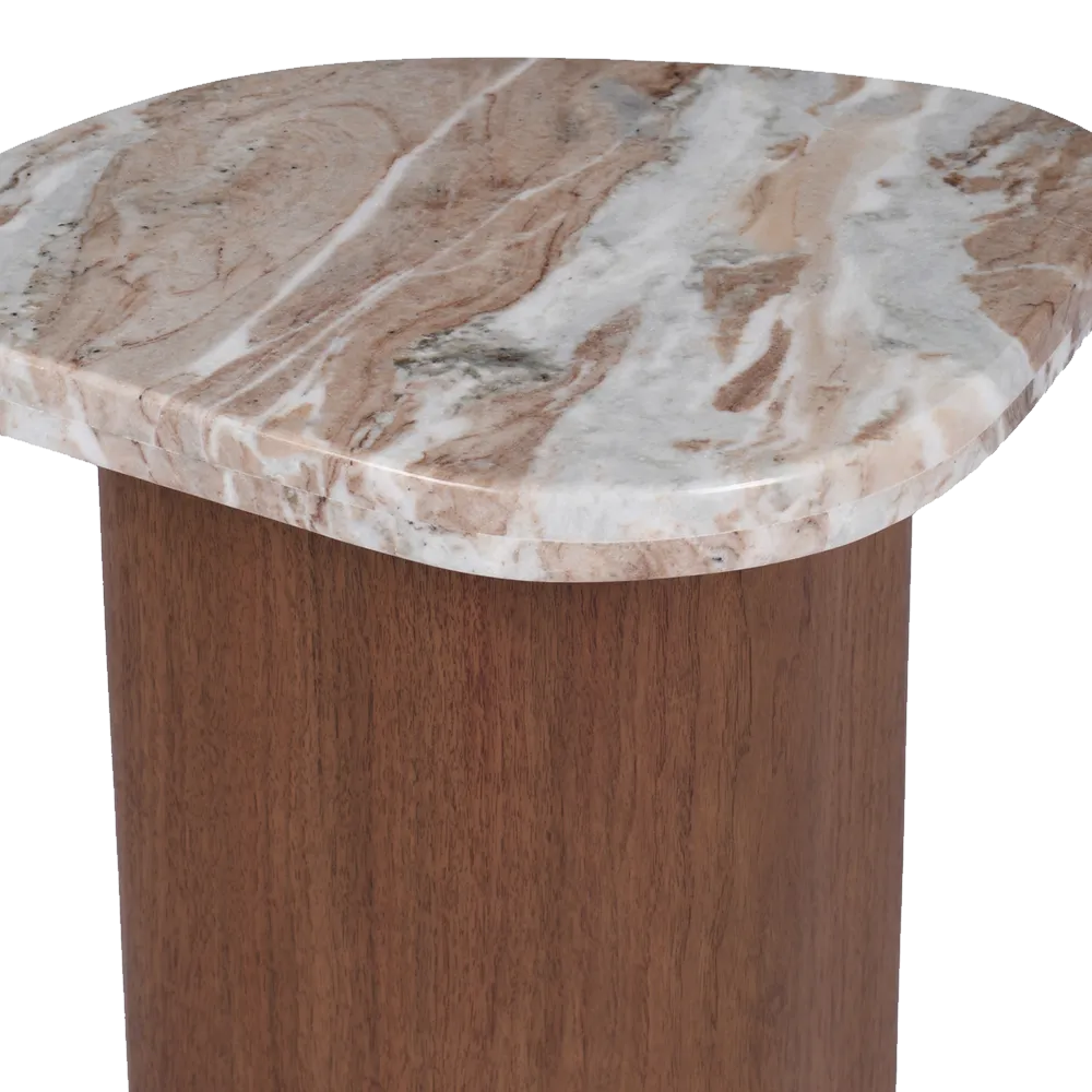Solstice River Brown Marble Side Table - Walnut