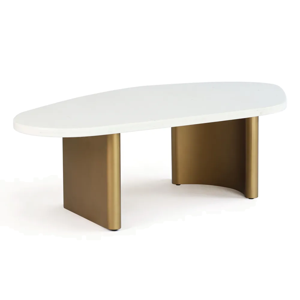 Sterling White Marble Coffee Table - Large Antique Gold