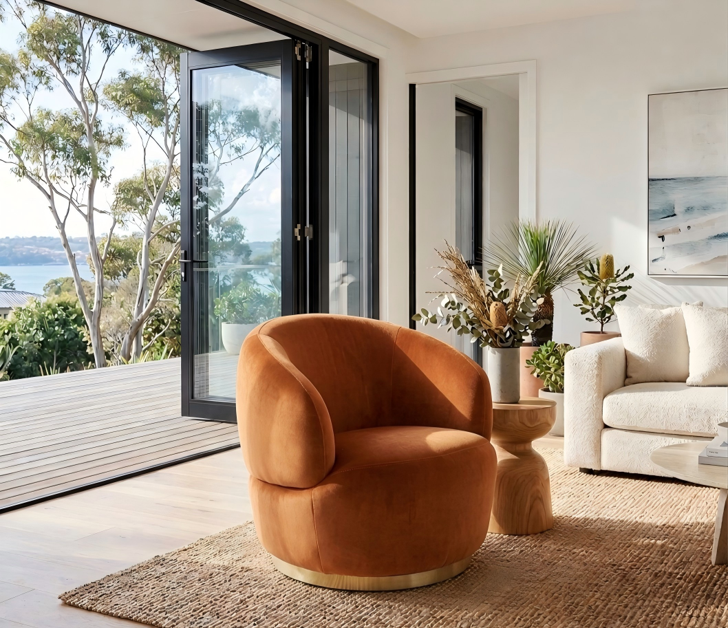 Tubby Swivel Arm Chair - Caramel Velvet