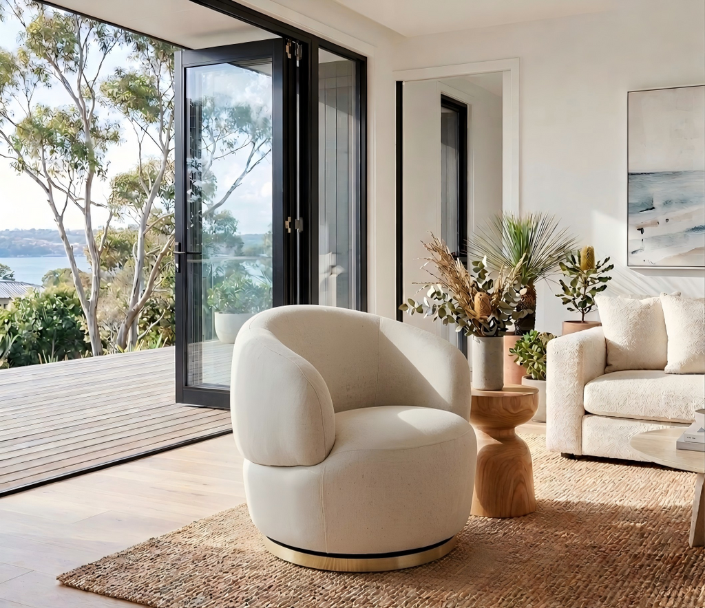 Tubby Swivel Arm Chair - Natural Linen