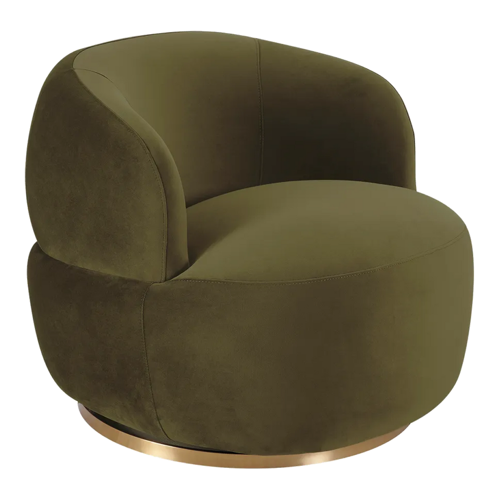 Tubby Swivel Arm Chair - Olive Velvet