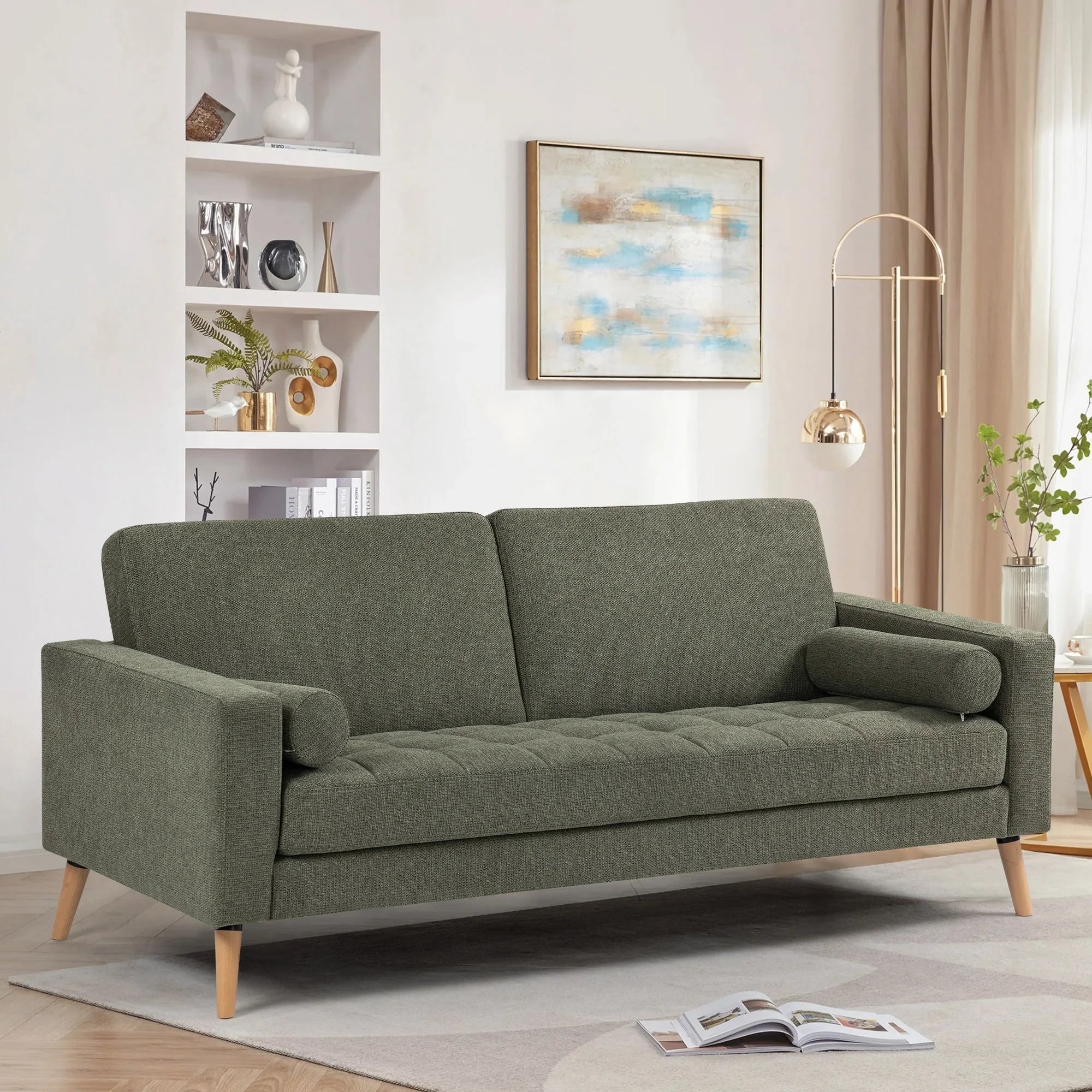 Wyatt Fabric Sofa, 3 Seater, Olive