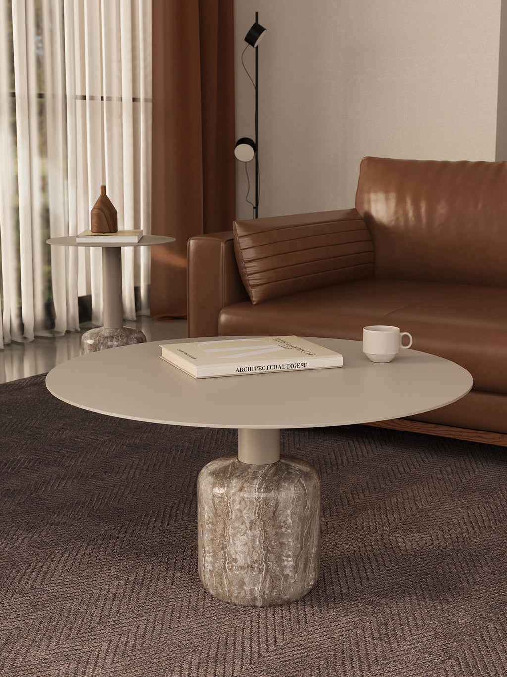 Marseille Lamp Table - Silver Travertine & Taupe Powder Coat