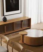 Mia 900 Round Coffee Table - Oak Natural & Marble