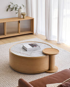 Mia 900 Round Coffee Table - Oak Natural & Marble