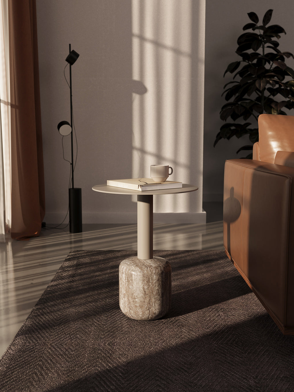 Marseille Lamp Table - Silver Travertine & Taupe Powder Coat