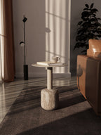 Marseille Lamp Table - Silver Travertine & Taupe Powder Coat