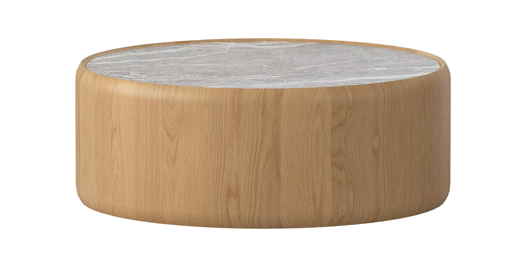 Mia 900 Round Coffee Table - Oak Natural & Marble