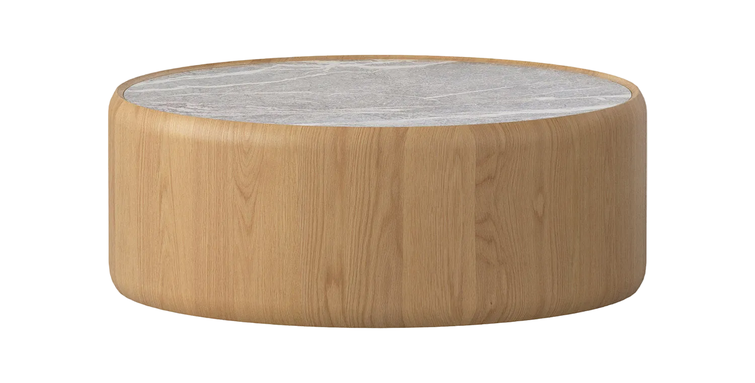 Mia 900 Round Coffee Table - Oak Natural & Marble
