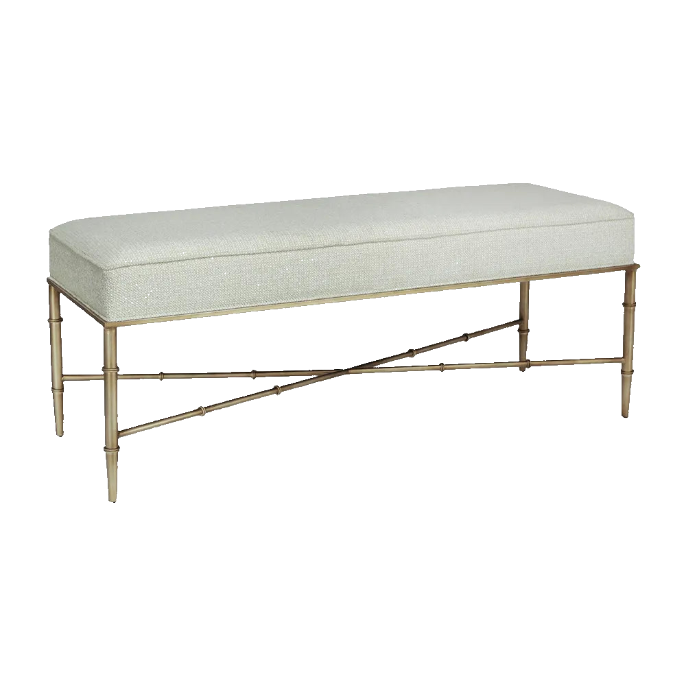 Hacienda Antique Gold Iron Bench Ottoman - Speckle Ecru