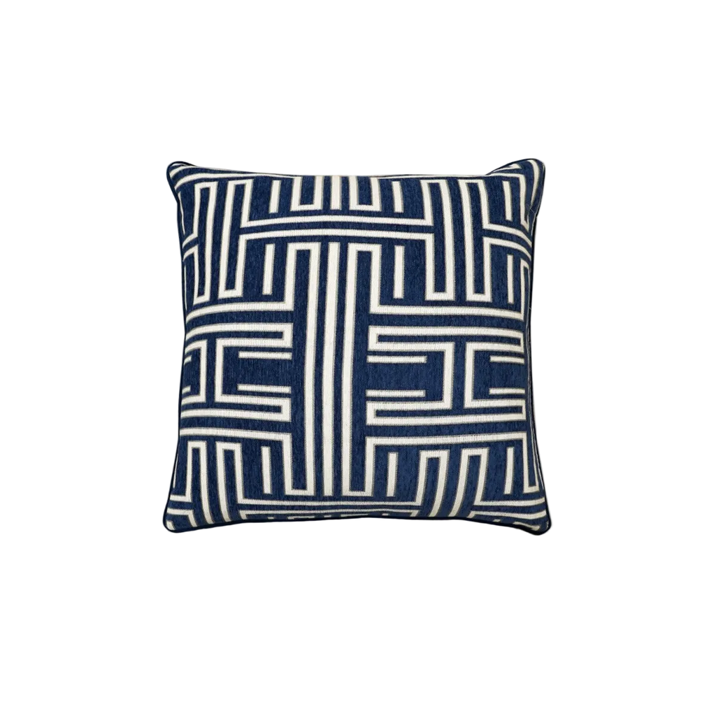 Navy Geometric Chenille Jacquard Cushion Feather Insert