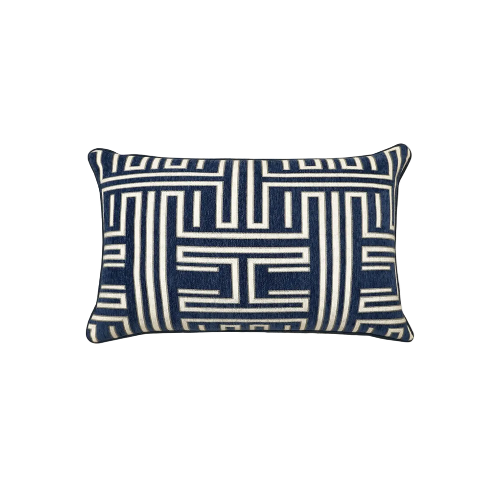 Navy Geometric Chenille Jacquard Cushion Feather Insert