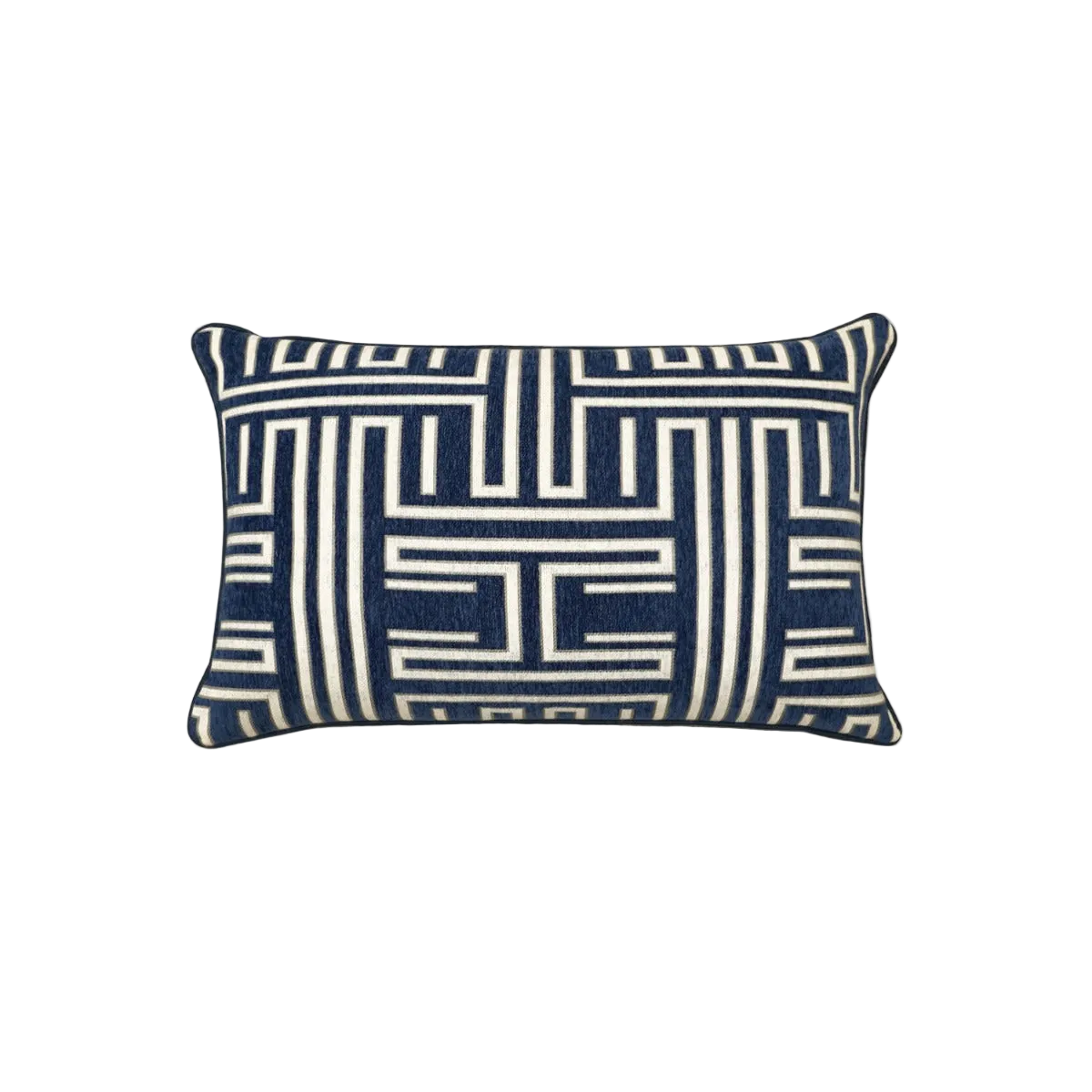 Navy Geometric Chenille Jacquard Cushion Feather Insert