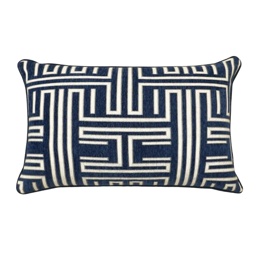 Navy Geometric Chenille Jacquard Cushion Feather Insert
