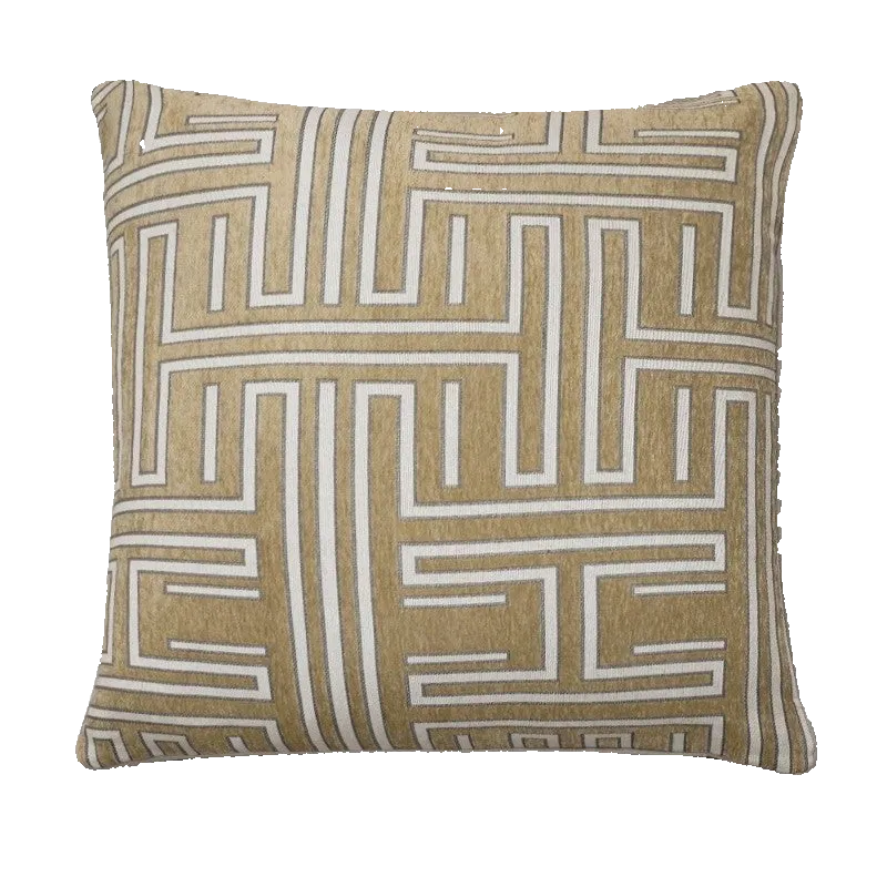 Mustard Geometric Chenille Jacquard Cushion Feather Insert