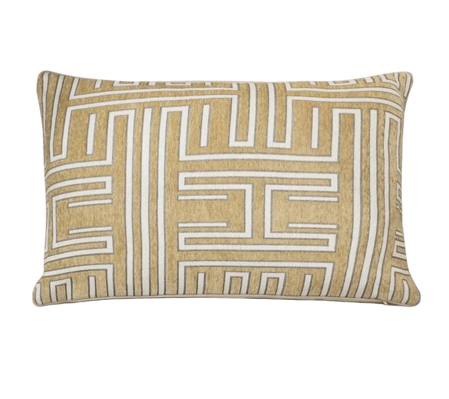 Mustard Geometric Chenille Jacquard Cushion Feather Insert