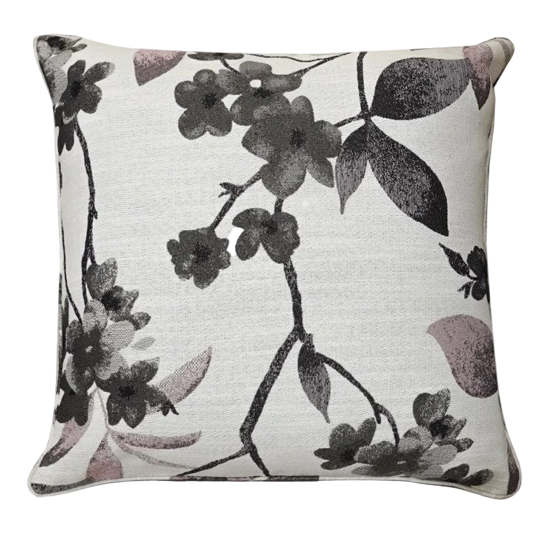 Mauve Floral Chenille Jacquard Cushion Feather Insert