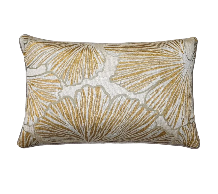 Gold Ginkgo Chenille Jacquard Cushion Feather Insert