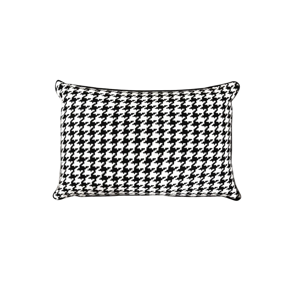 Black White Houndstooth Chenille Jacquard Cushion Feather Insert