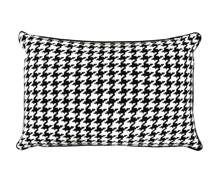 Black White Houndstooth Chenille Jacquard Cushion Feather Insert