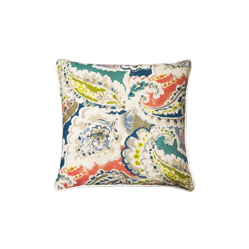 Multicolour Watercolour Paisley Linen Cotton Cushion Feather Insert