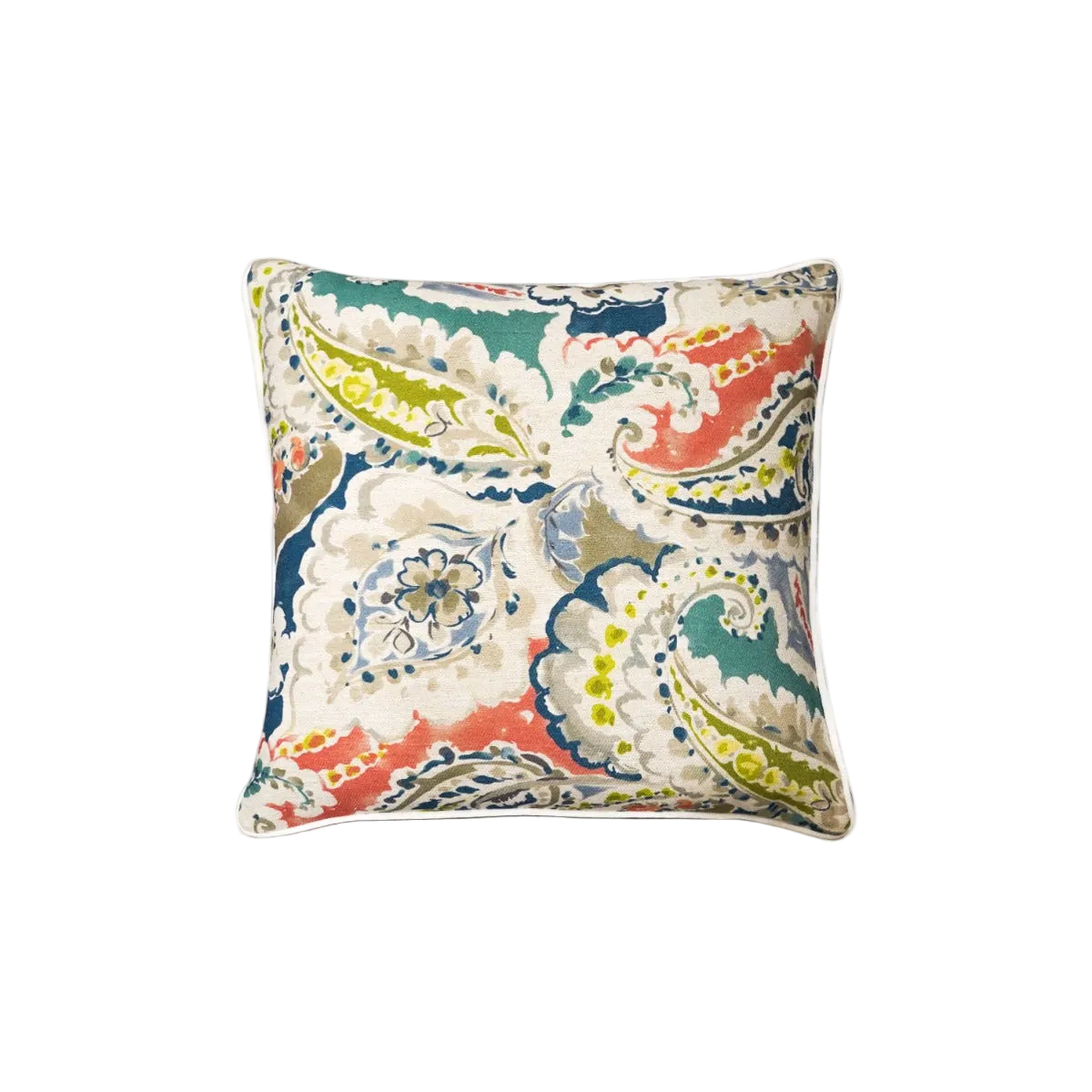 Multicolour Watercolour Paisley Linen Cotton Cushion Feather Insert