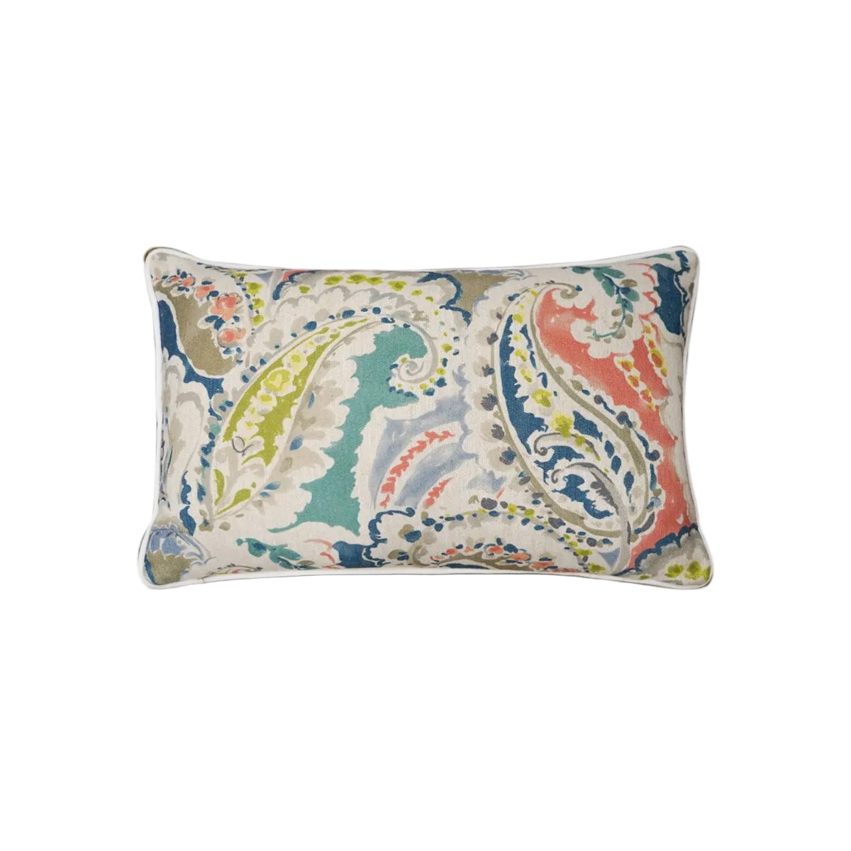 Multicolour Watercolour Paisley Linen Cotton Cushion Feather Insert