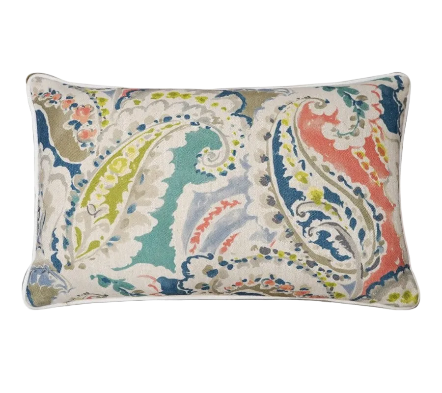 Multicolour Watercolour Paisley Linen Cotton Cushion Feather Insert