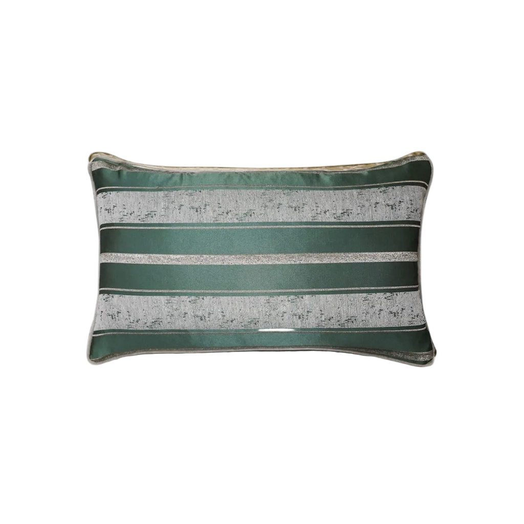 Forest Green Silver Stripe Jacquard Cut Velvet Cushion Feather Insert