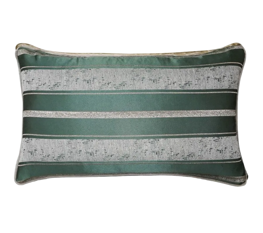 Forest Green Silver Stripe Jacquard Cut Velvet Cushion Feather Insert