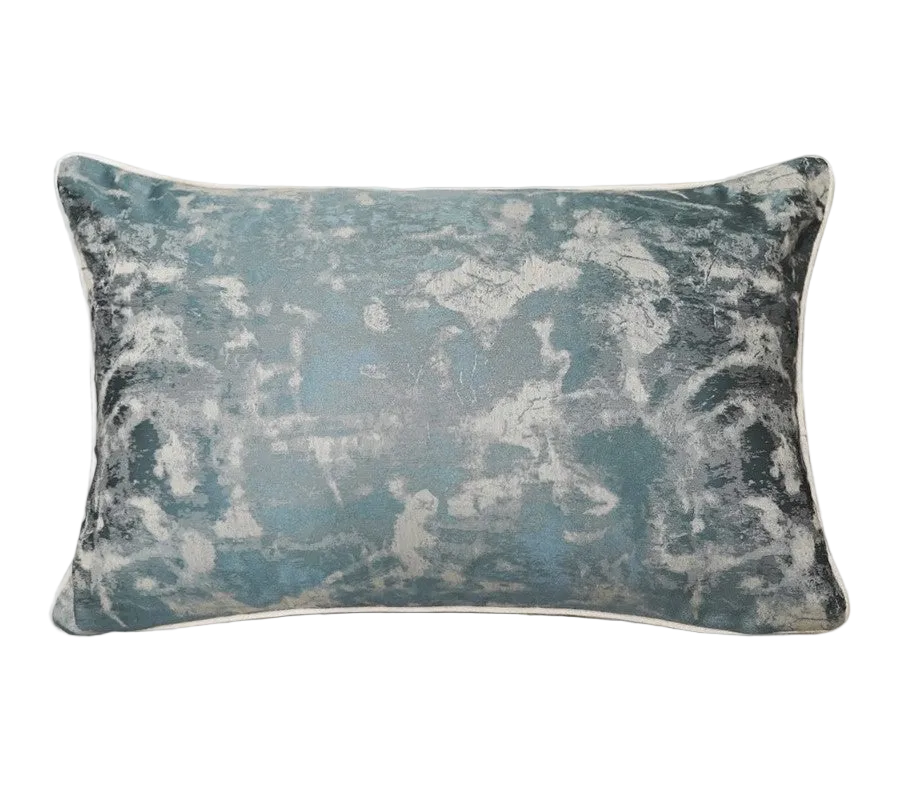 Slate Blue Vintage Jacquard Cut Velvet Cushion Feather Insert